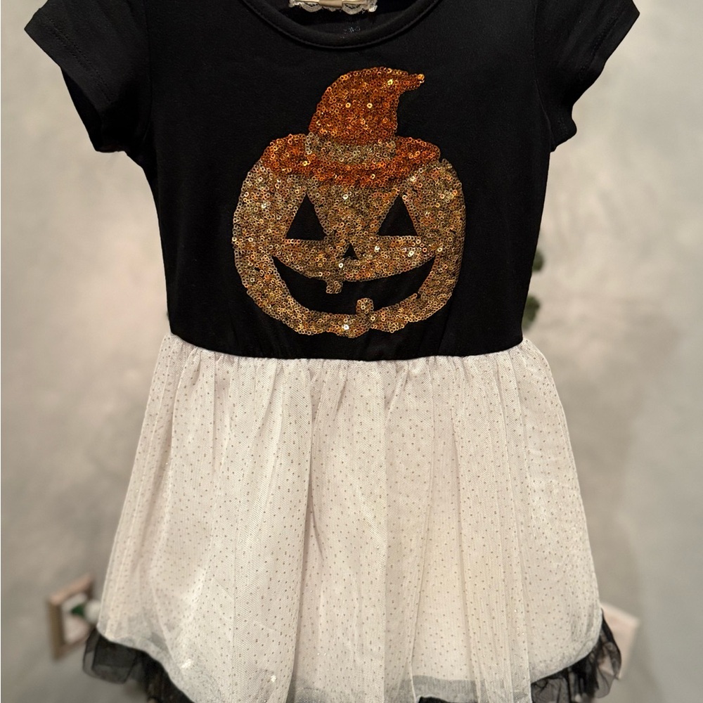 Kids Halloween Pumpkin Costume Dress - Black and Gold